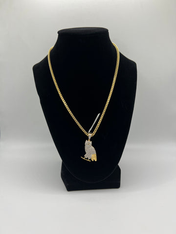 4.12g 10K Yellow Gold Diamond Owl Pendant